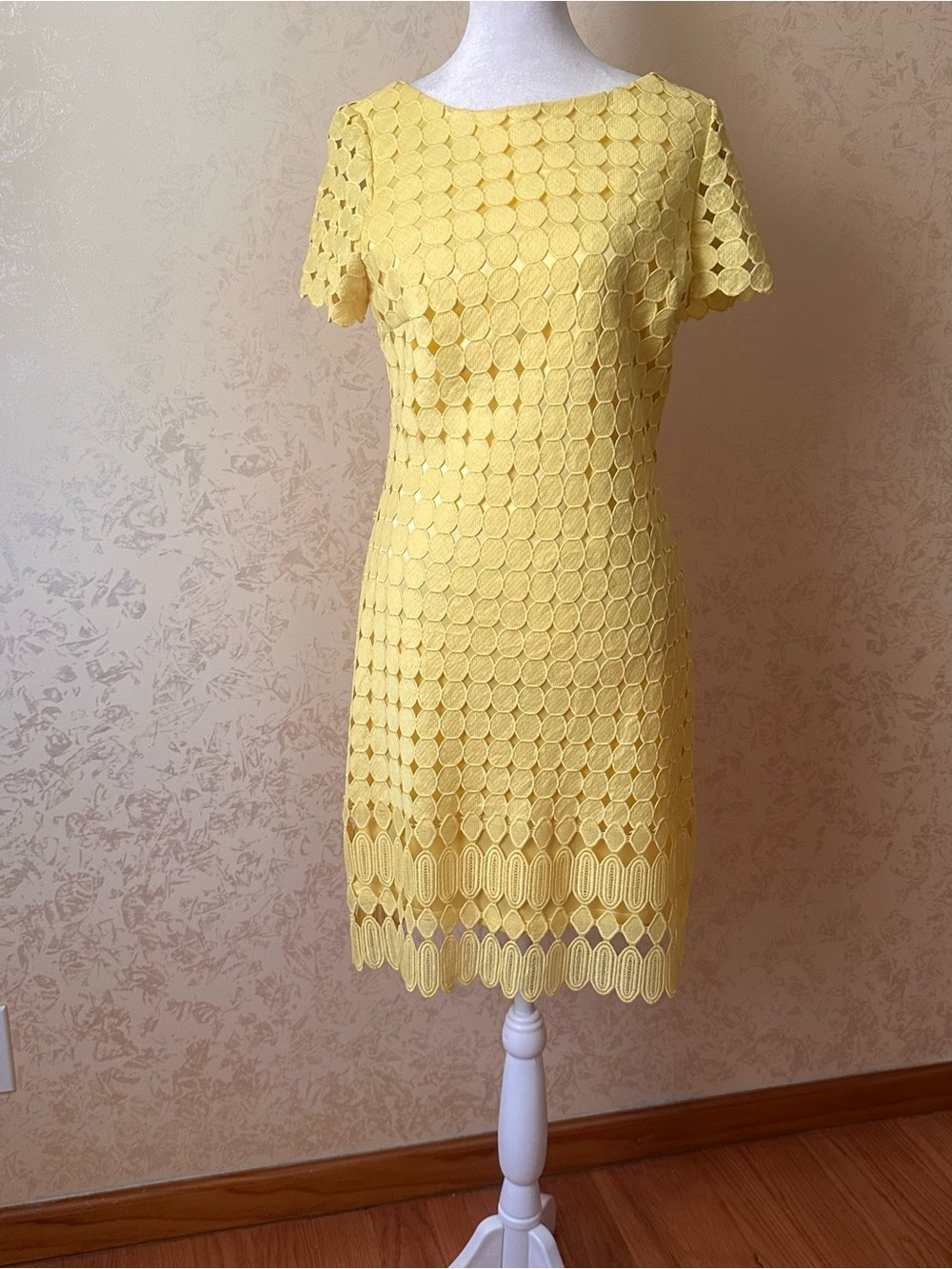 Jax Yellow Circular Lace Sheath Dress